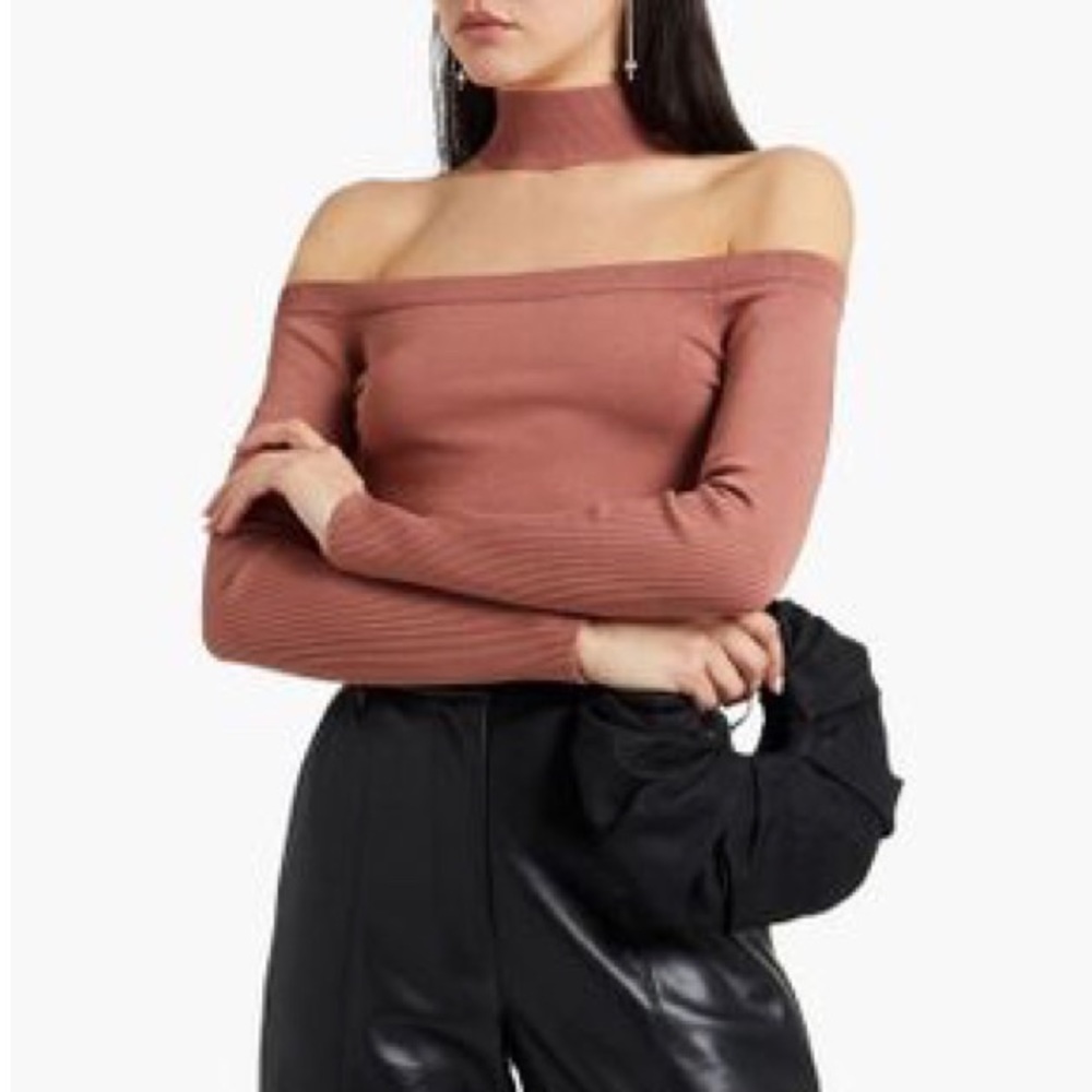 Jonathan Simkhai Brown Lila Off-the-Shoulder Cutout Ribbed-Knit Top Size Small